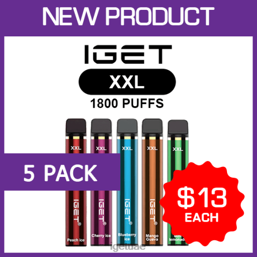 IGET bar dubai- IGET LP0F8462 آيجيت دبي XXL - 1800 مزة - 5 عبوات