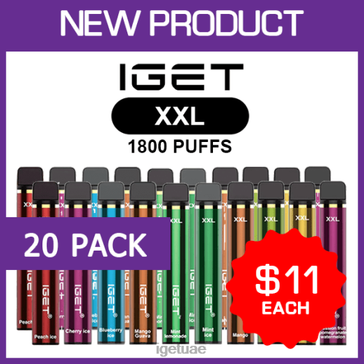 IGET bar uae- IGET LP0F8478 فيب إيجيت XXL - 1800 سحبة - 20 علبة