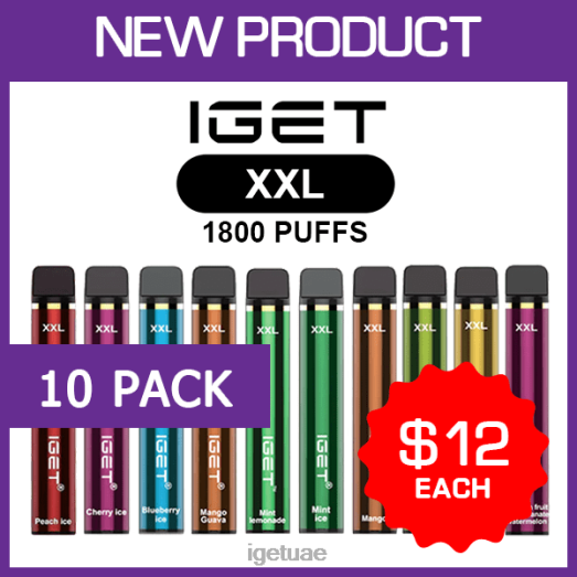 IGET vape abu dhabi- IGET LP0F8479 ايجيت فيب نكهات XXL - 1800 مزة - 10 عبوات