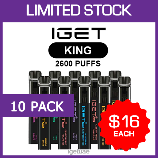 IGET vape dubai- IGET LP0F8504 آيجيت دبي كينج - 2600 مزة - 10 عبوات