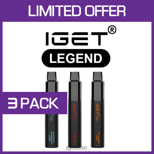 IGET bar- IGET LP0F8516 إيجيت فيب يو إي ليجند - 4000 سحبة - 3 عبوات