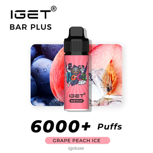IGET vape dubai- IGET LP0F8236 ايجيت فيب دبي بار بلس 6000 نفث العنب والخوخ lce