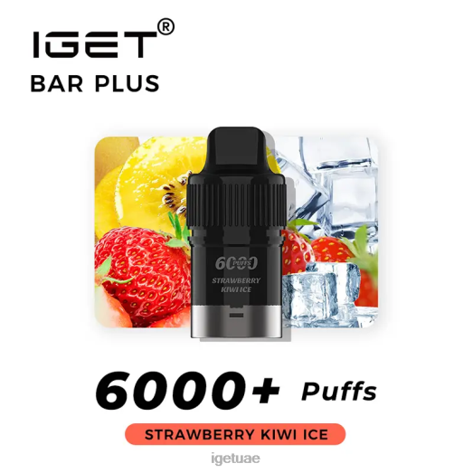 IGET vape dubai- IGET LP0F8376 ايجيت فيب دبي بار خالي من النيكوتين بالإضافة إلى جراب 6000 سحبة جليد الفراولة والكيوي
