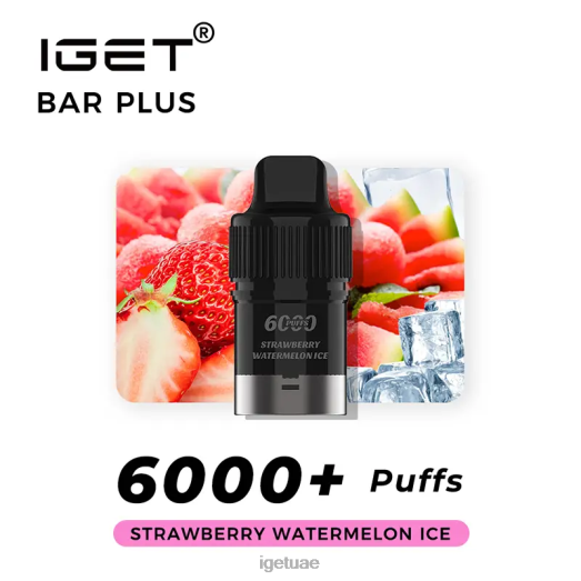IGET bar dubai- IGET LP0F8377 ايجيت فيبس خالي من النيكوتين بار بلس 6000 سحبة الفراولة والبطيخ الجليد