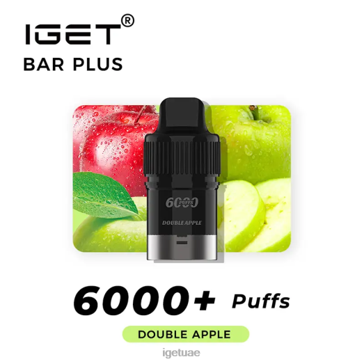 IGET vapes- IGET LP0F8378 آيجيت فيب نكهات خالية من النيكوتين بالإضافة إلى بود 6000 سحبة تفاحة مزدوجة