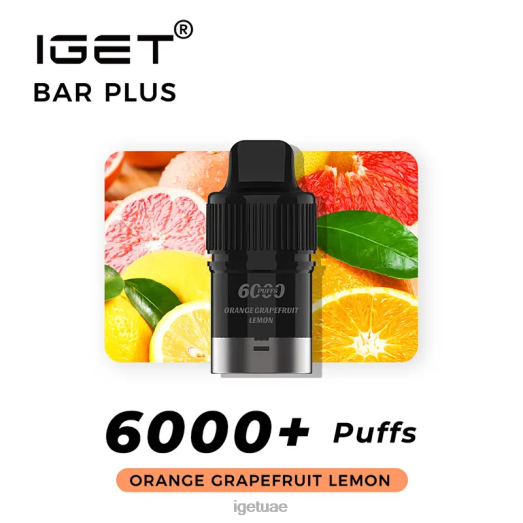 IGET vape- IGET LP0F8380 آيجيت فيب الإمارات العربية المتحدة خالي من النيكوتين بالإضافة إلى بود 6000 سحبة برتقال جريب فروت ليمون
