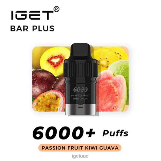 IGET vape abu dhabi- IGET LP0F8383 ايجيت فيب دبي بار خالي من النيكوتين بالإضافة إلى جراب 6000 سحبة باشن فروت كيوي جوافة